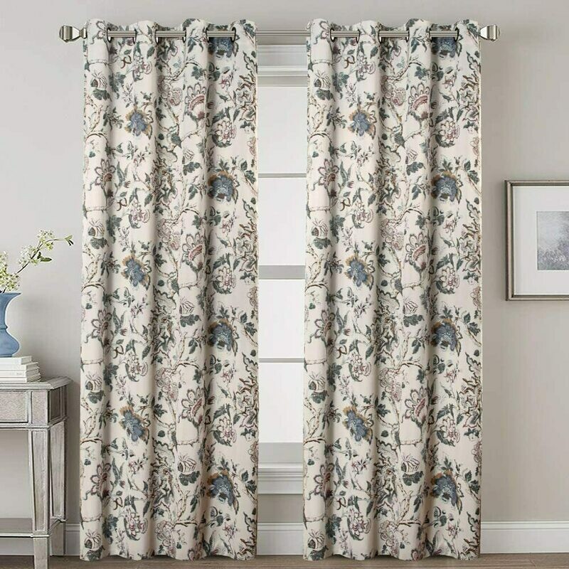 Blackout Curtains for Bedroom Thermal Insulated Room Darkening Grommet Curtains Panels Drapes for Living Room (Traditional Floral Pattern in Sage and Brown, 2 Panels, 52 by 84-Inch)