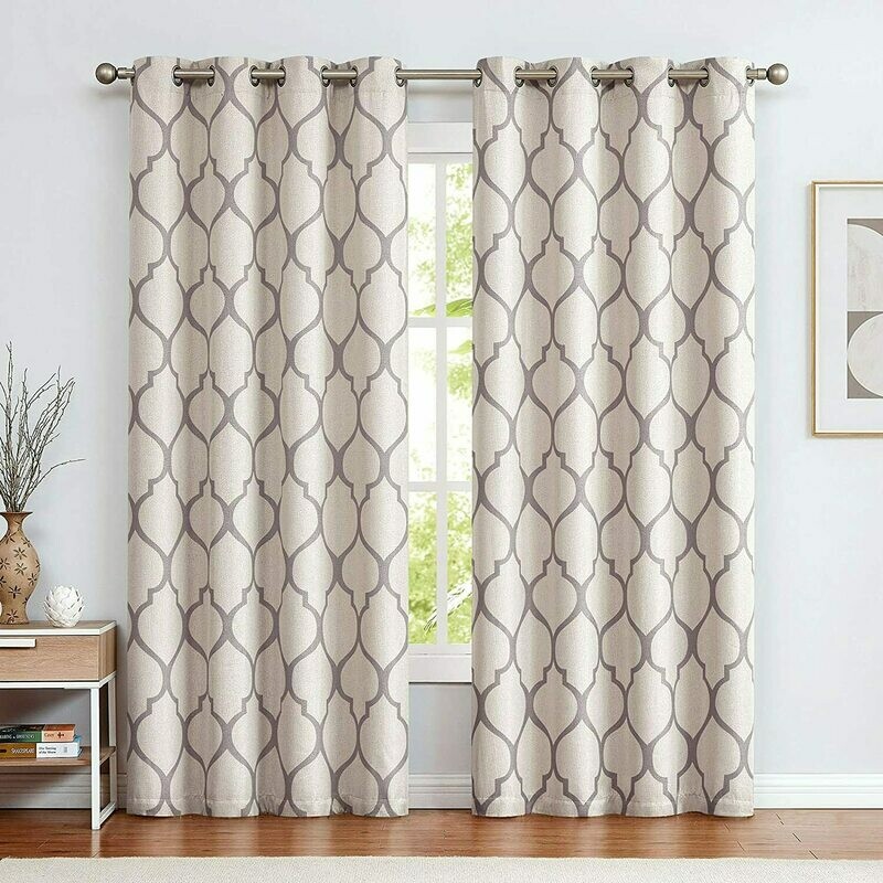 jinchan Curtains Linen Textured Curtains Moroccan Tile Printed Panels Room Darkening Bedroom Living Room Thermal Insulated Window Treatment Drapes 2 Panels 84&quot; L