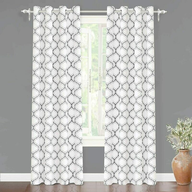DriftAway Geo Trellis Room Darkening Thermal Insulated Grommet Unlined Window Curtain Drapes Pair for Living Room Bedroom Set of 2 Panels Each 52 by 84 Inch