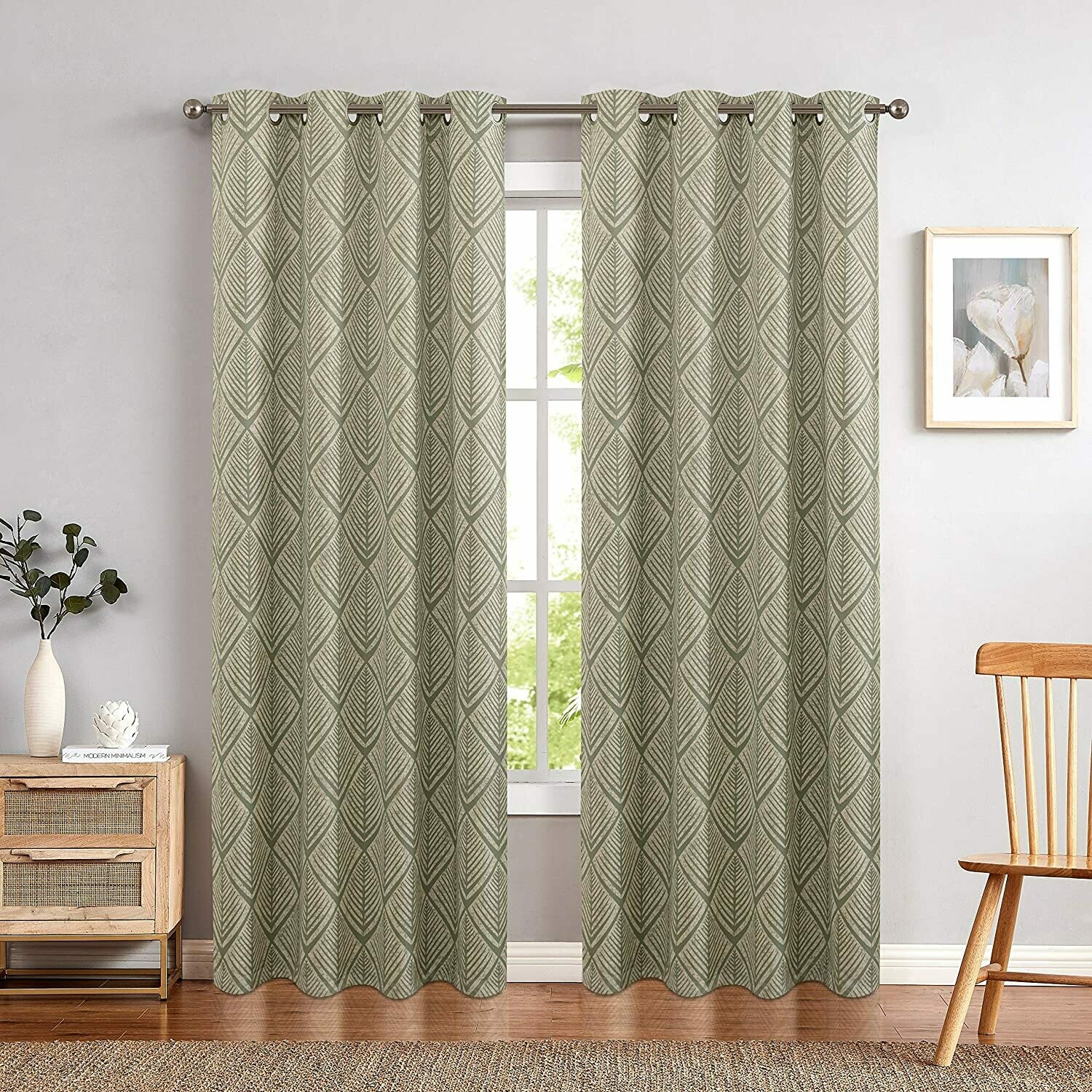 jinchan Blackout Curtains Geometric Patterns Design Grommet Top Bedroom Window Curtains Room Darkening Thermal Insulated Drapes 84&quot; L