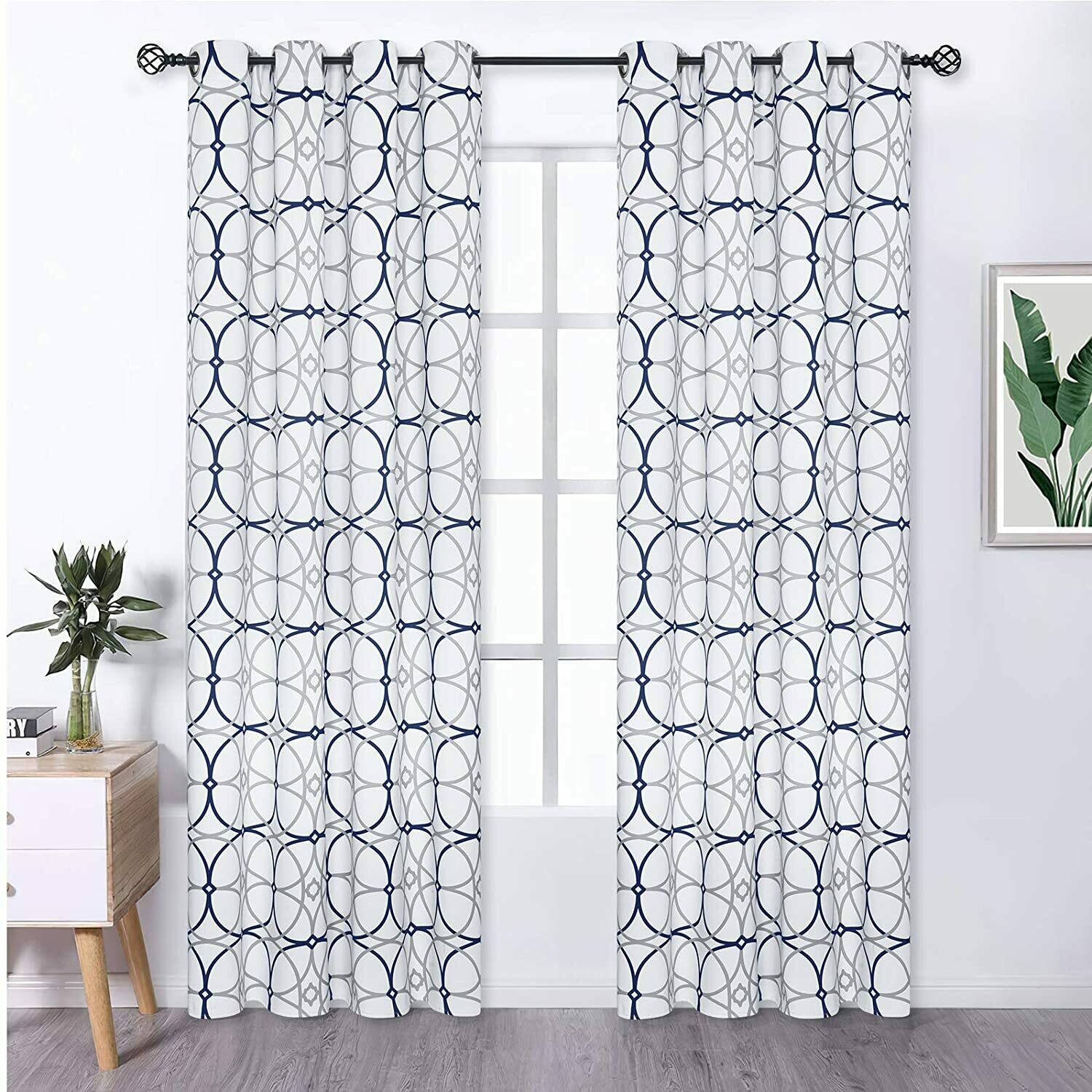 Blackout Curtains, Geometric Trellis Curtain Panel, Room Darkening Thermal Insulated Window Drapes Treatment with Grommets for Bedroom Living Room, Set of 2 Panels, 52 x 84 Inch