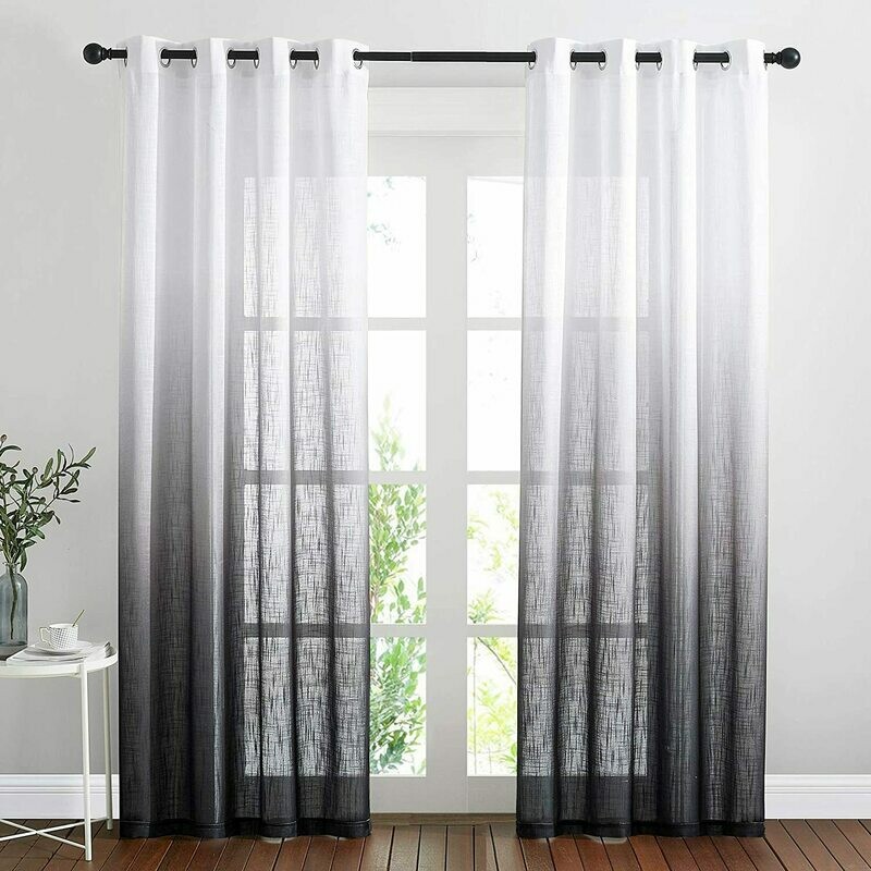 NICETOWN Semi Sheer Curtains 84 inch Length for Living Room, Grommet White &amp; Black Ombre Curtains Linen Blend Privacy Vertical Drapes Window Treatments for Hall / Villa, 100&quot; Wide Total 2 Pieces