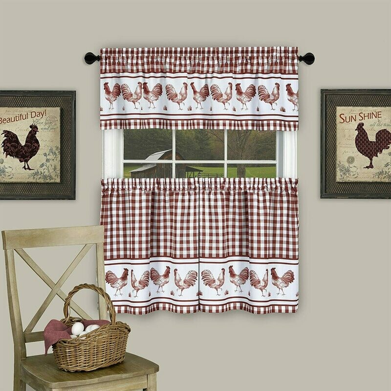 Achim Home Furnishings Barnyard Window Curtain Tier Pair and Valance Set, 58&quot; x 24&quot;)
