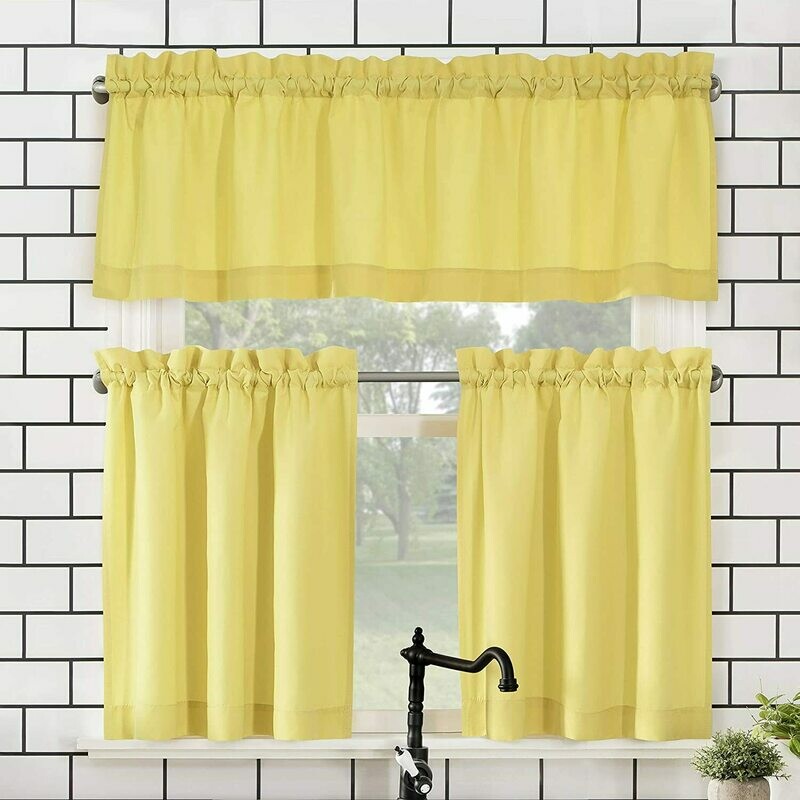 Martine Microfiber Semi-Sheer Rod Pocket Kitchen Curtain Valance and Tiers Set, 54&quot; x 24&quot; 3-Piece, Red