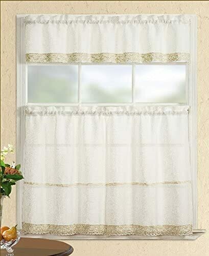 Fancy Collection 3pc Beige Decoration Kitchen/cafe Curtain Tier and Swag Set