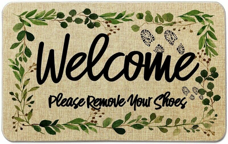 Occdesign Durable Burlap Front Door Mat Rug -Welcome Please Remove Your Shoes -Decorative Doormat for Porch Entry -27.5X17 inches