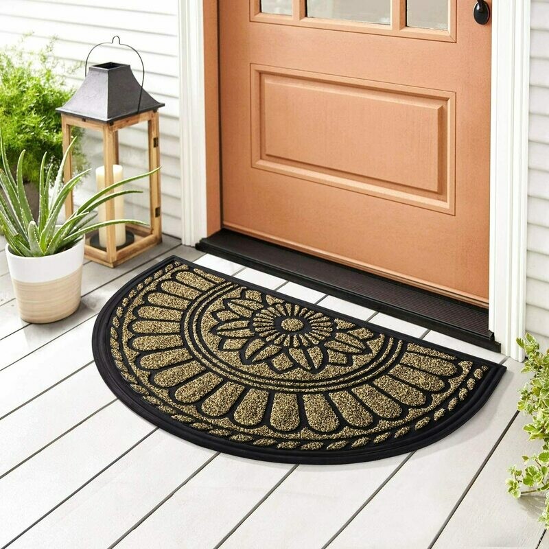 Delxo Semi Circle Door Mat,24“x 36” Half Round Low-Profile,Heavy Duty Indoor&amp;Outdoor &amp;Welcome Mat for Front Door,Back Door,Front Porch,Back Porch,Entrance, Garage (Brown)