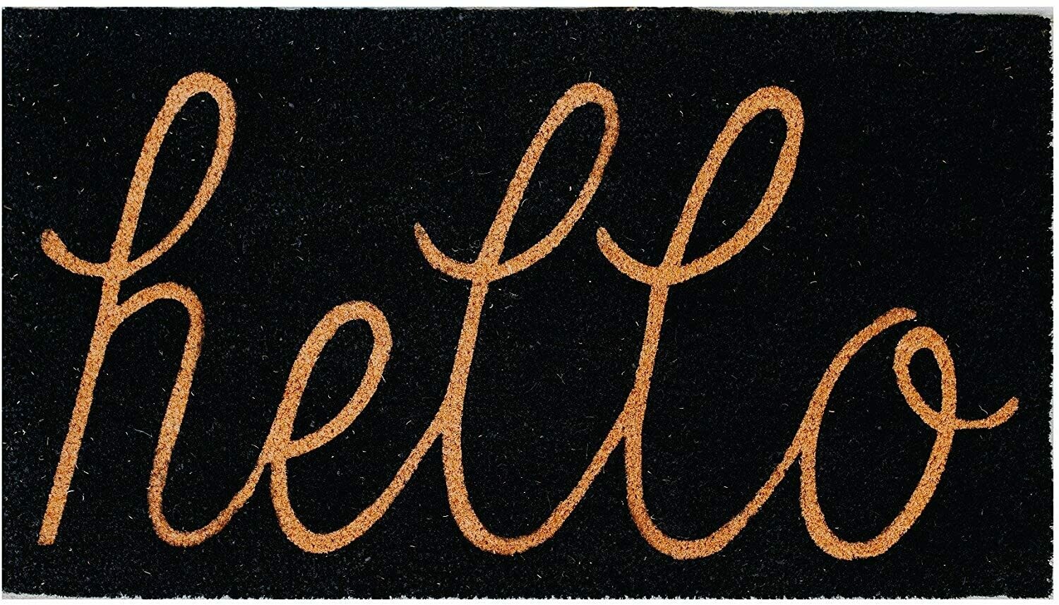 Theodore Magnus Natural Coir Doormat with Non-Slip Backing - 17 x 30 - Outdoor / Indoor - Black - Hello - COIR-1730-15-131