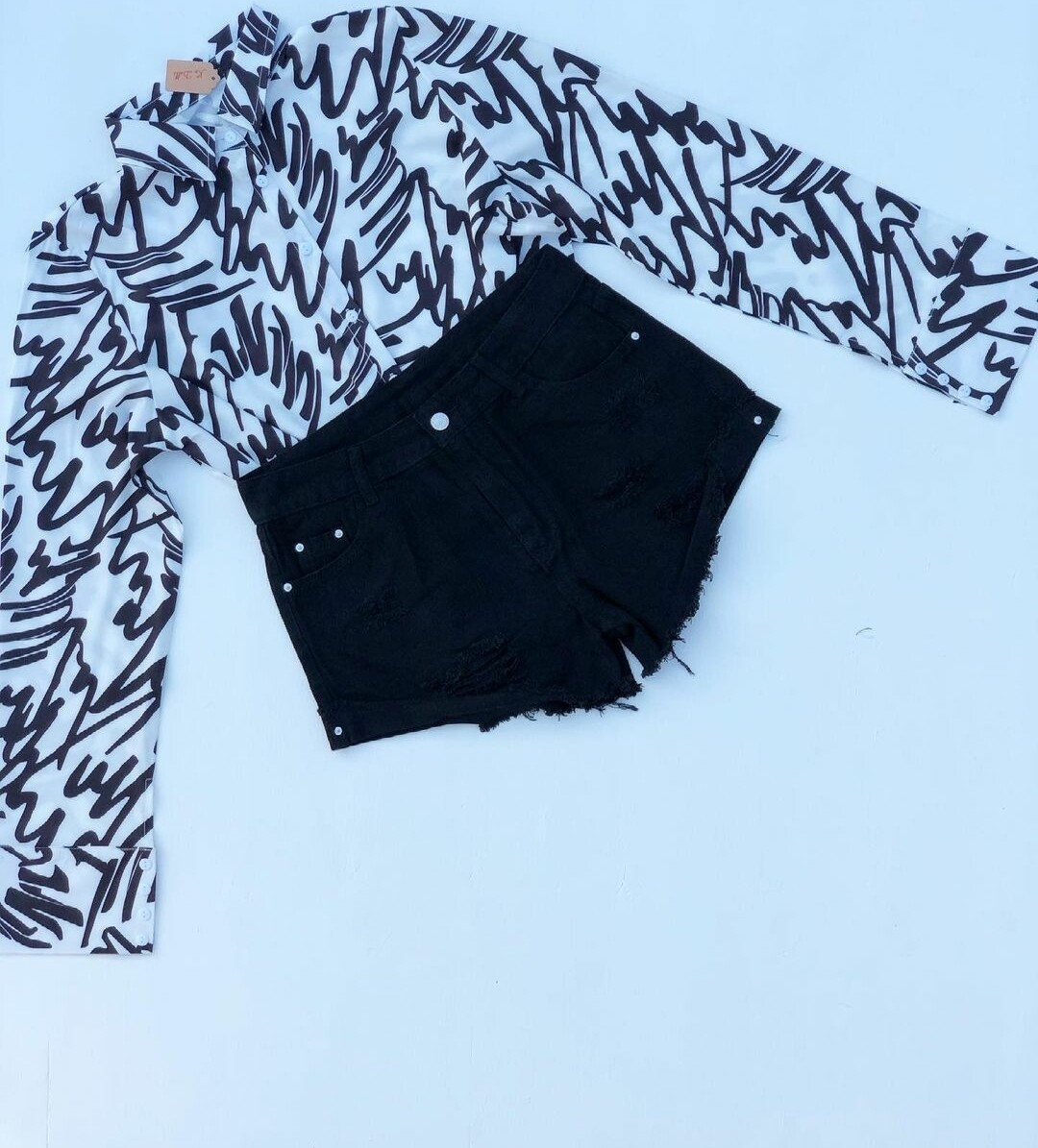 Patterned Shirt with Mini Shorts
