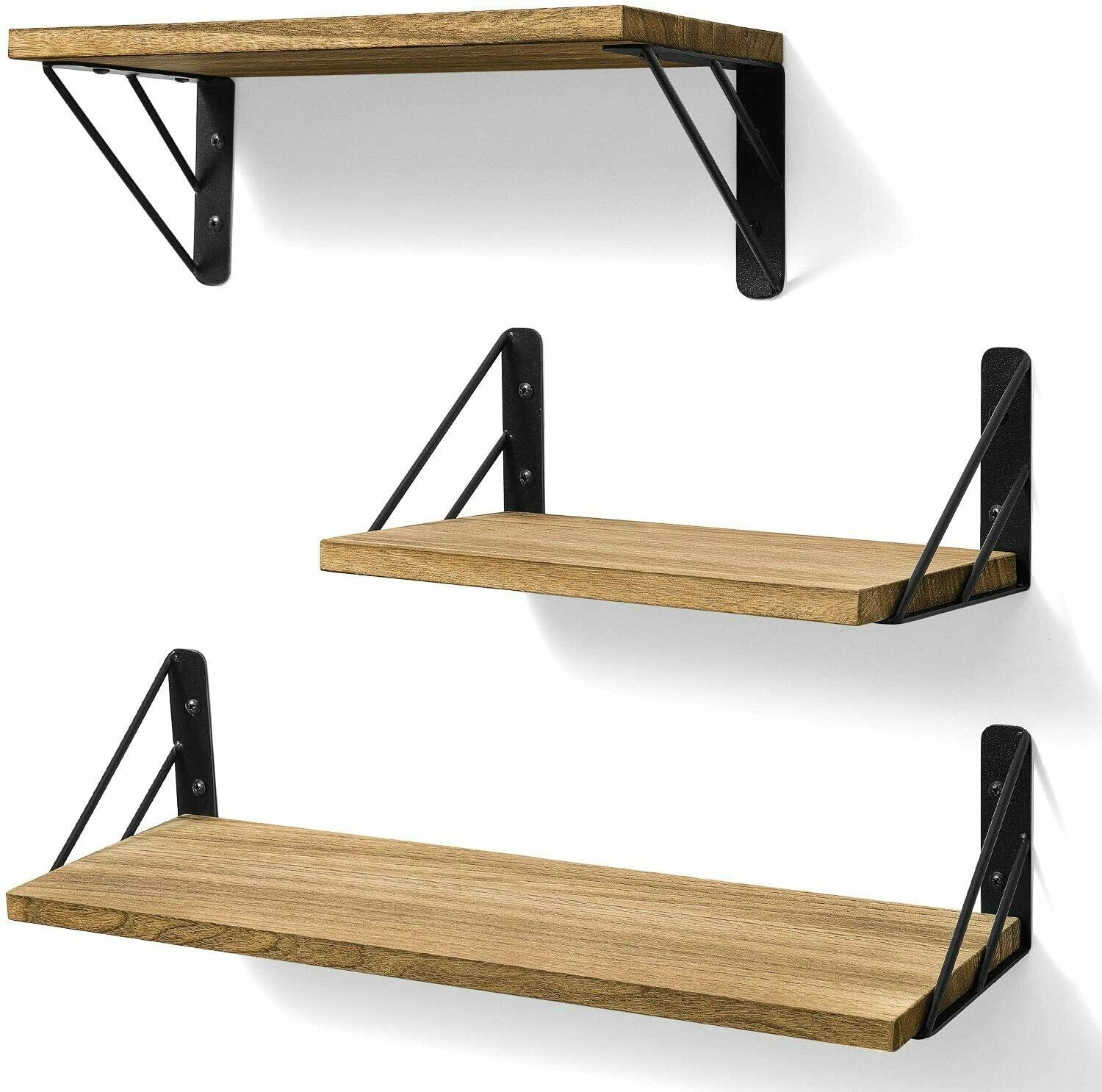 BAYKA Floating Shelves Wall Mounted, Rustic Wood Wall Shelves Decor Set of 3
