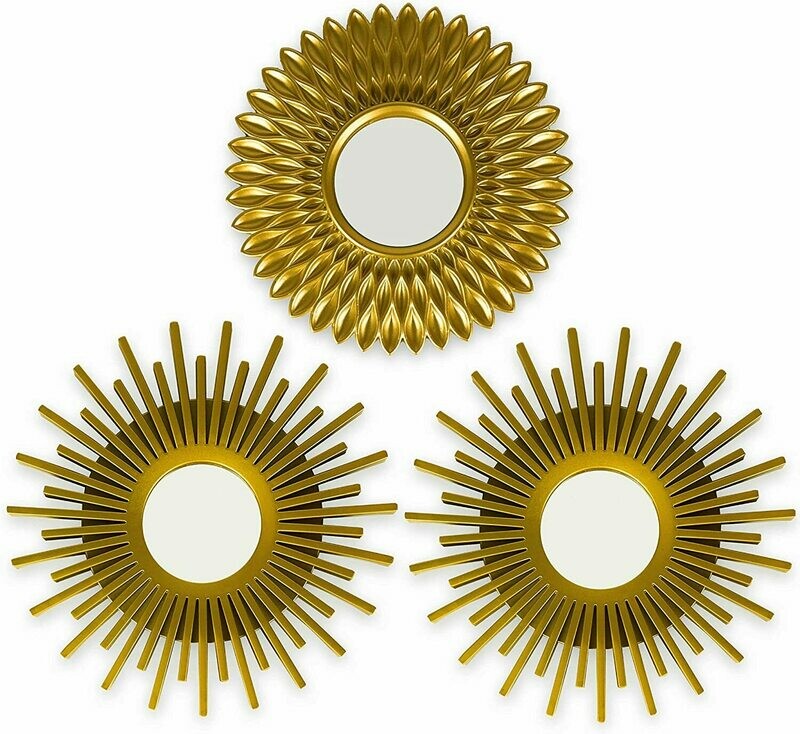 BONNYCO Gold Mirrors for Wall Pack of 3 Wall Mirrors for Room Decor &amp; Home Decor | Gold Round Mirrors for Wall Decor