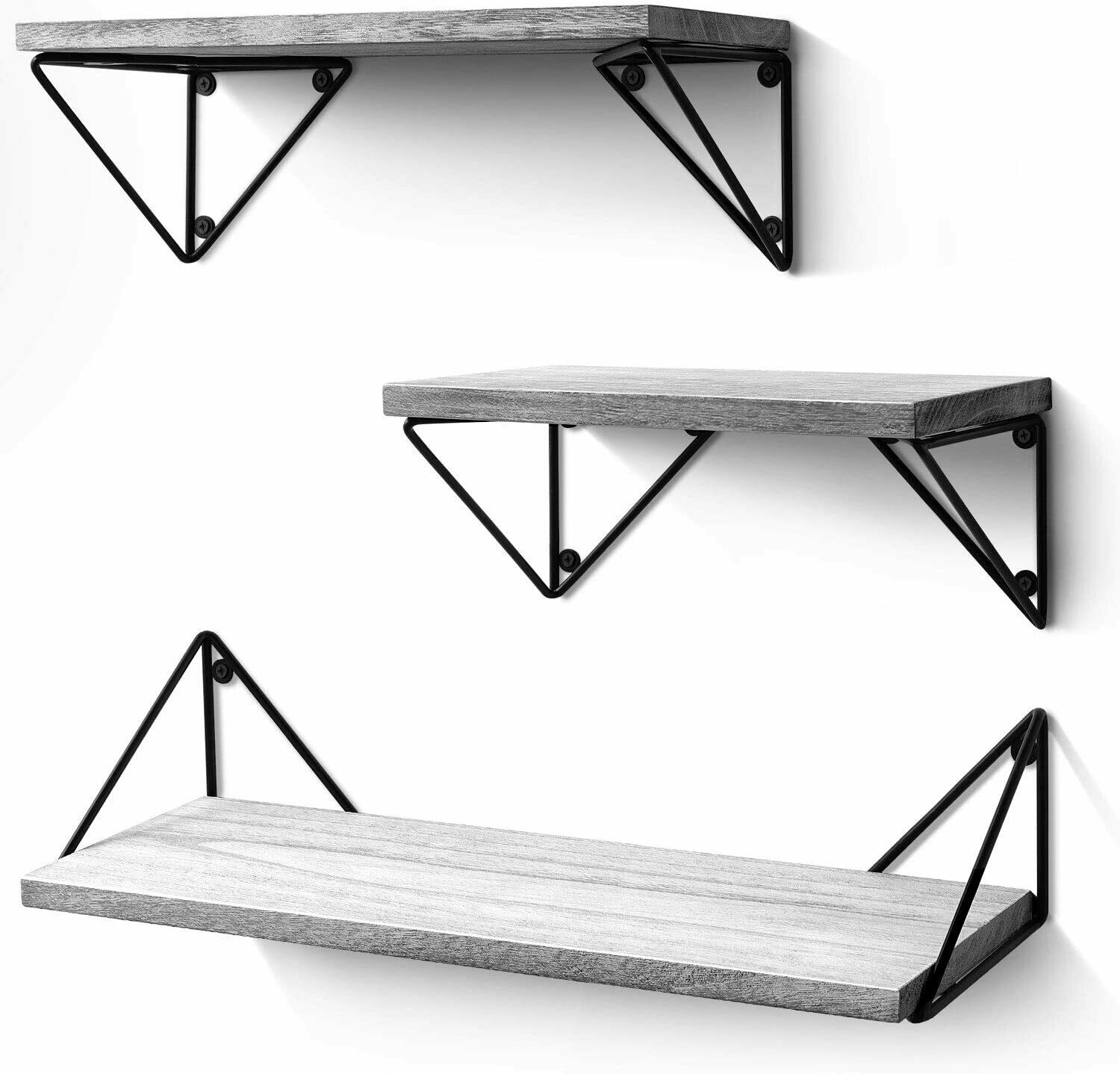 BAYKA Floating Shelves Wall Mounted Set of 3, Rustic Wood Wall Shelves