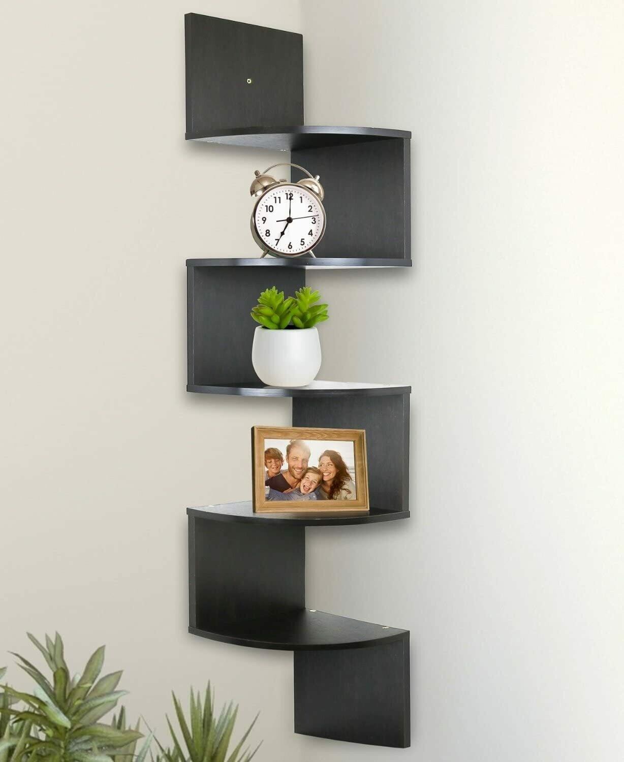Greenco 5 Tier Wall Mount Corner Shelves Espresso Finish , 7.75&quot; L x 7.75&quot; W x 48.5&quot; H.