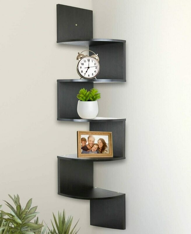 Greenco 5 Tier Wall Mount Corner Shelves Espresso Finish , 7.75&quot; L x 7.75&quot; W x 48.5&quot; H.