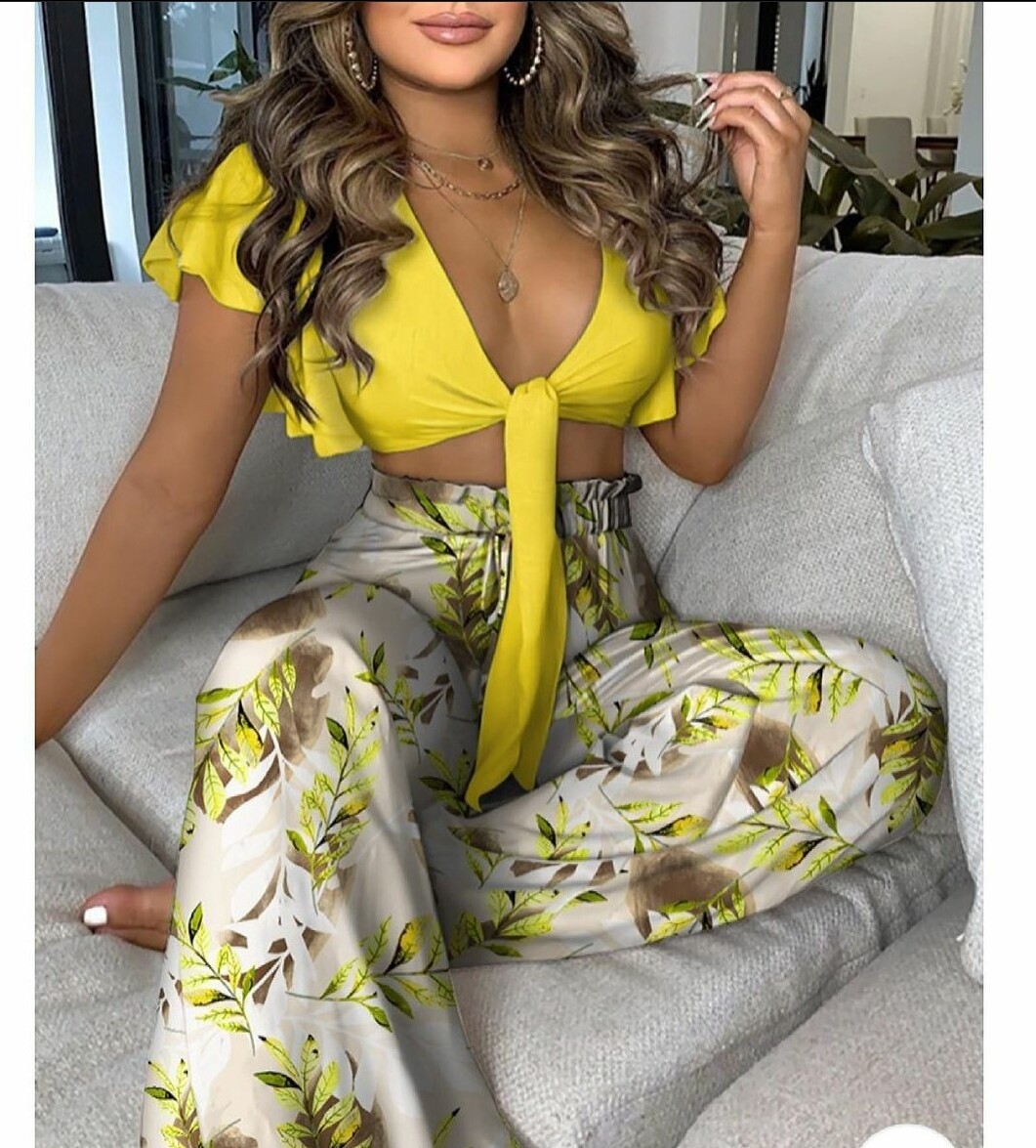 Crop Top Palazzo Pants Set