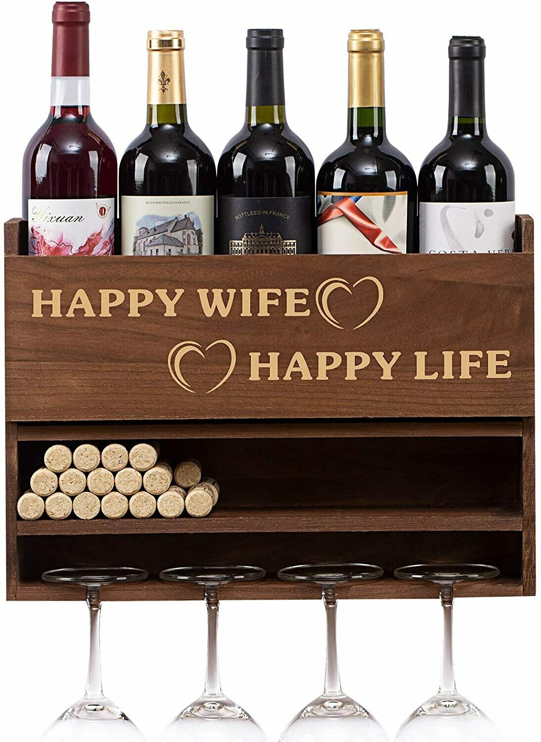 Sankell Wall Mounted Wine Rack, Bottle &amp; Glass Holder, Cork Storage Store Red, White, Champagne, Ideal Wine Decor