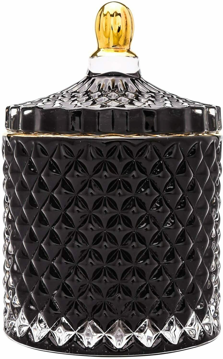 EVEREST GLOBAL Glass Jewelry Jar Diamond Facets Candy Storage Bowl with Lid