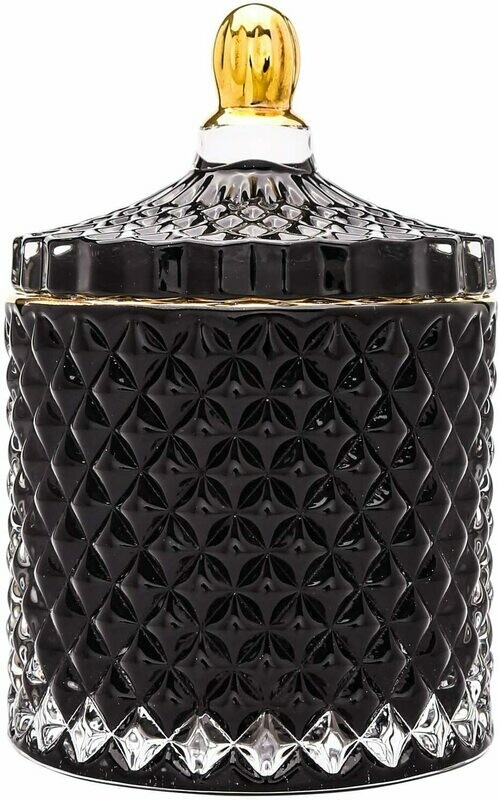 EVEREST GLOBAL Glass Jewelry Jar Diamond Facets Candy Storage Bowl with Lid