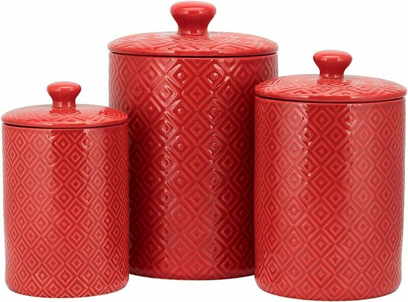 10 Strawberry Street Kitchen Canister Set, 3 Piece, Diamond Red