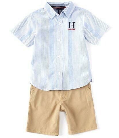 TOMMY HILFIGER 2-piece short-Sleeve Striped Poplin Shirt &amp; Microsueded Twill Shorts Set