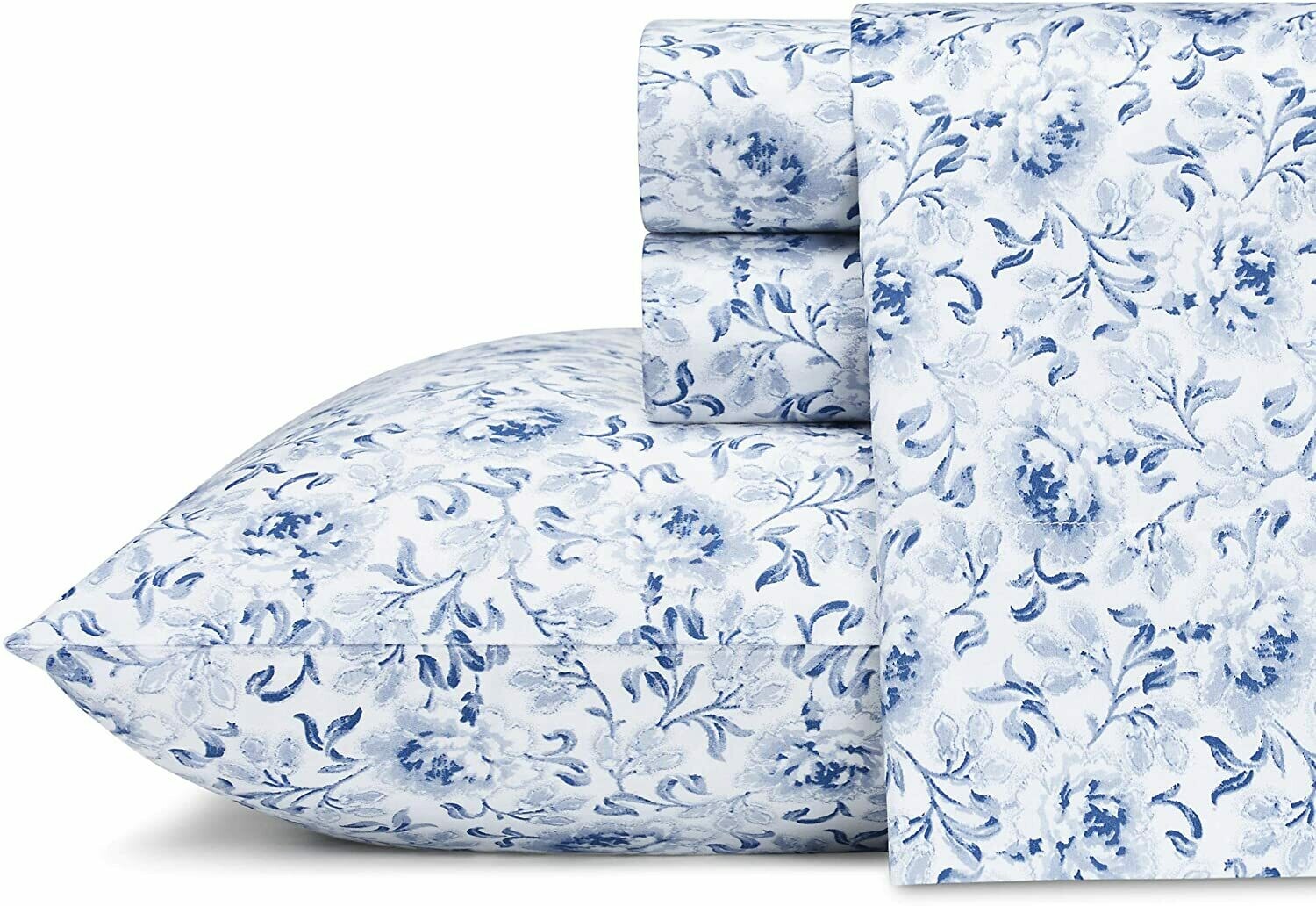Laura Ashley Home - Sateen Collection - Sheet Set - 100% Cotton, Silky Smooth &amp; Luminous Sheen, Wrinkle-Resistant Bedding, King, Lorelei
