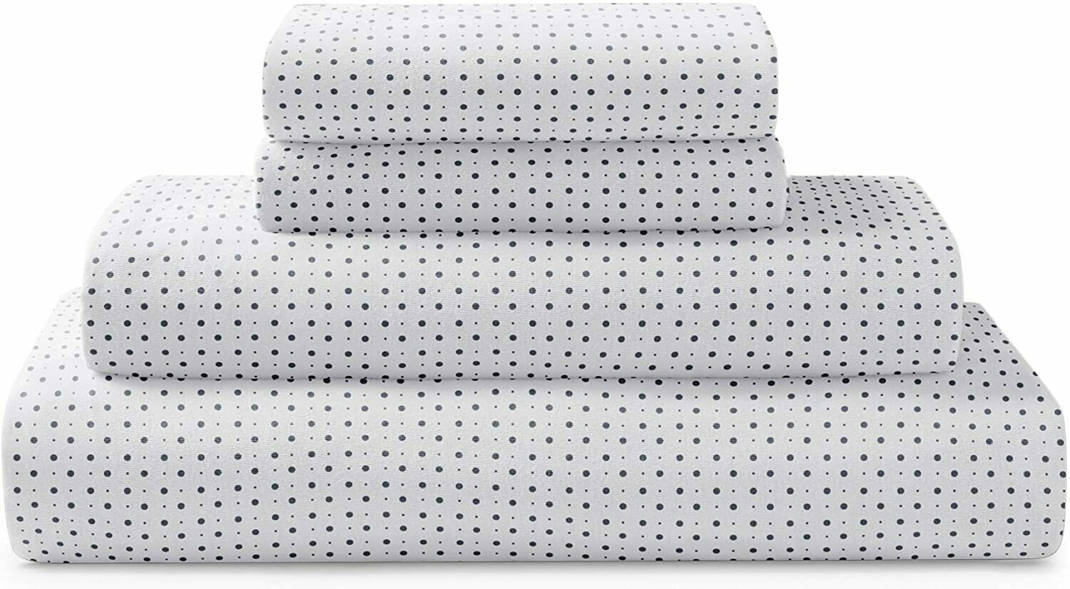 Brielle Home Cotton Jersey Knit (T-Shirt) Sheet Set, King, Polka DOT Navy