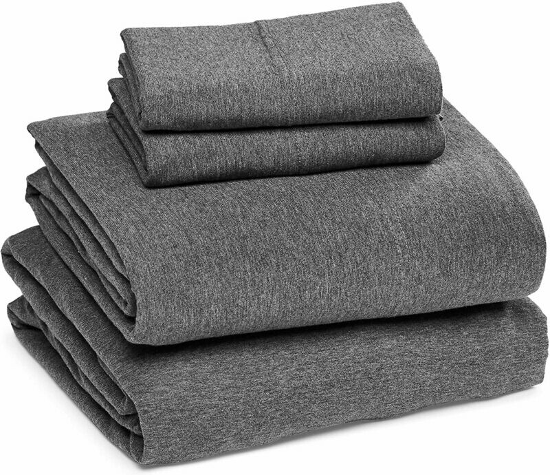 Amazon Basics Heather Cotton Jersey Bed Sheet Set - King, Dark Grey