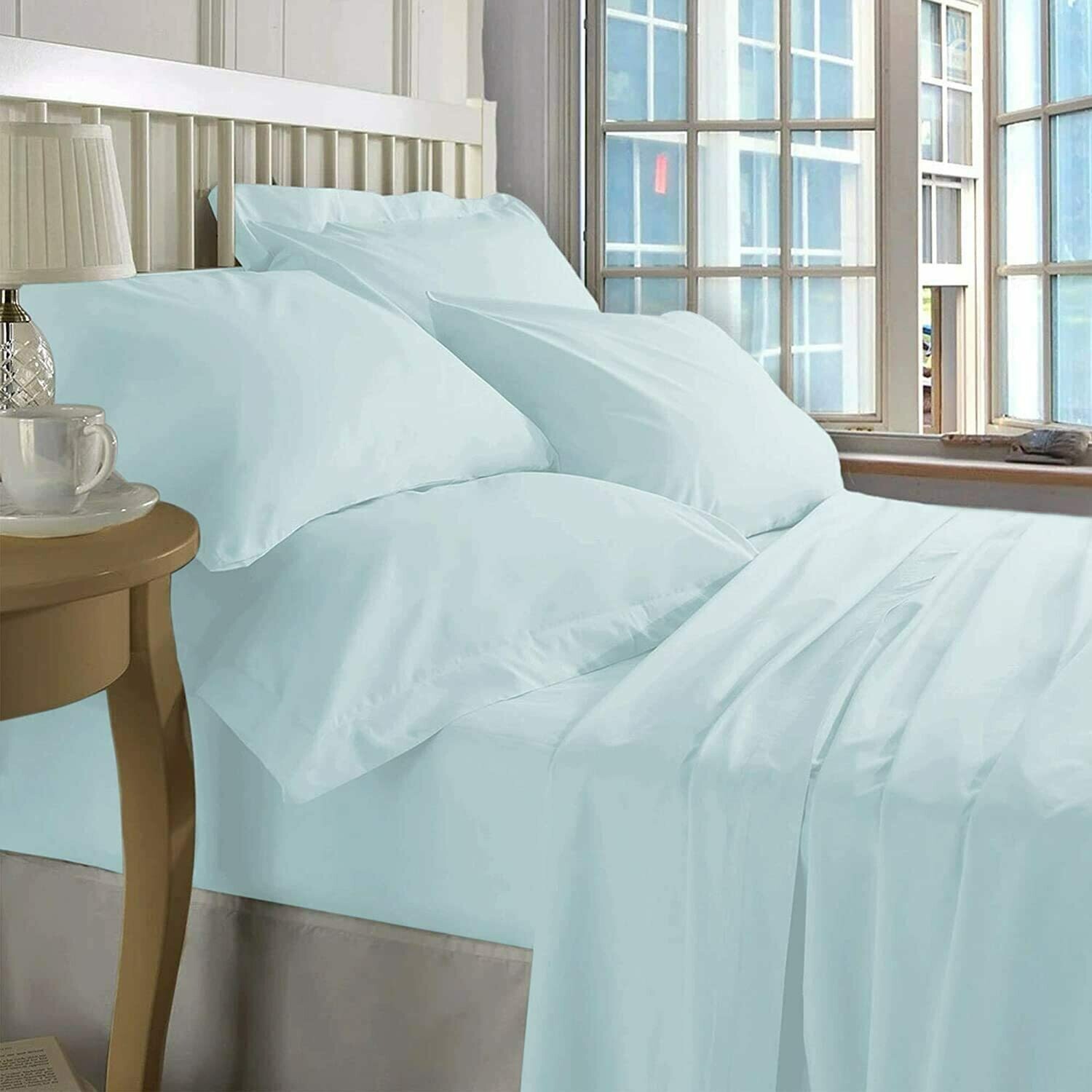 ZECOTT 100% Cotton Sheet Set King-Baby Blue Sheet Sets King Size-400 Thread Count Sheets King