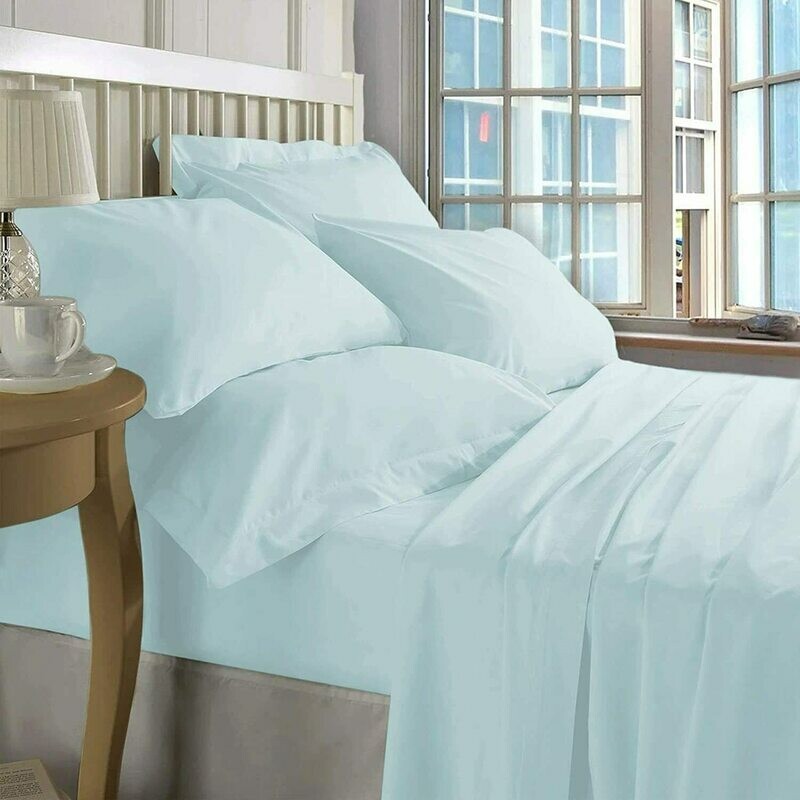 ZECOTT 100% Cotton Sheet Set King-Baby Blue Sheet Sets King Size-400 Thread Count Sheets King