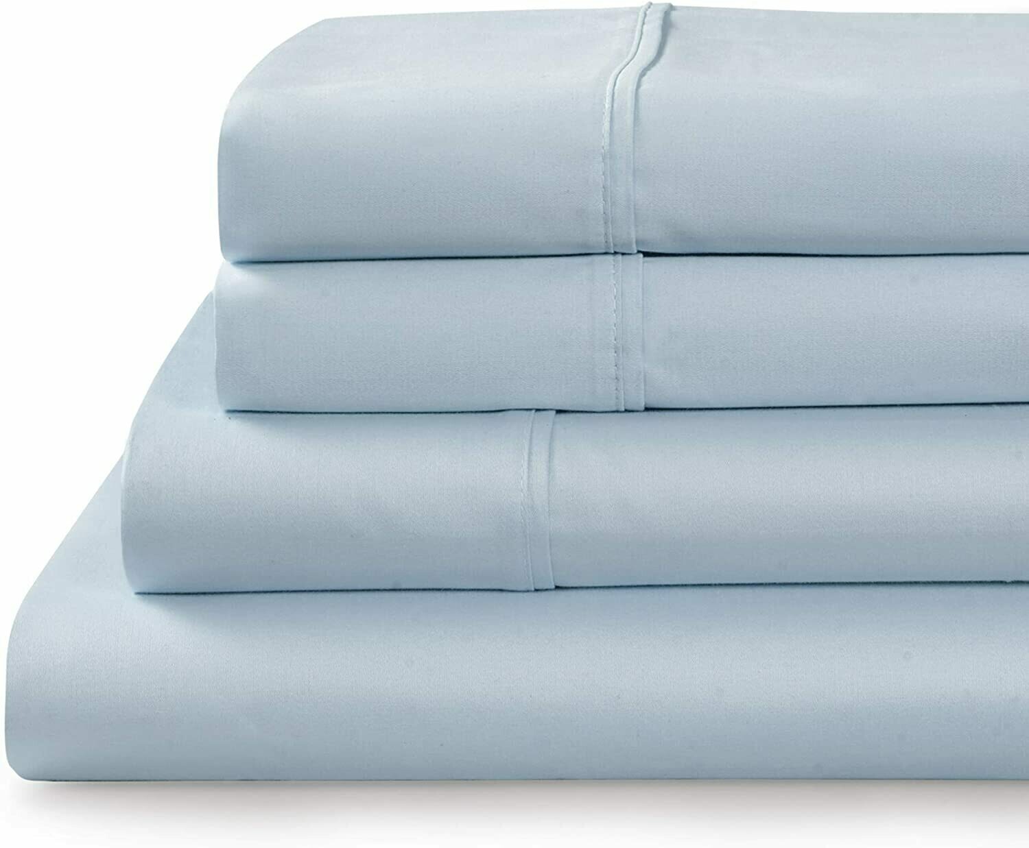TRANQUIL NIGHTS - 300 Thread Count 100% Cotton Bed Sheet Set, 4-Piece Light Blue King Size Sheets