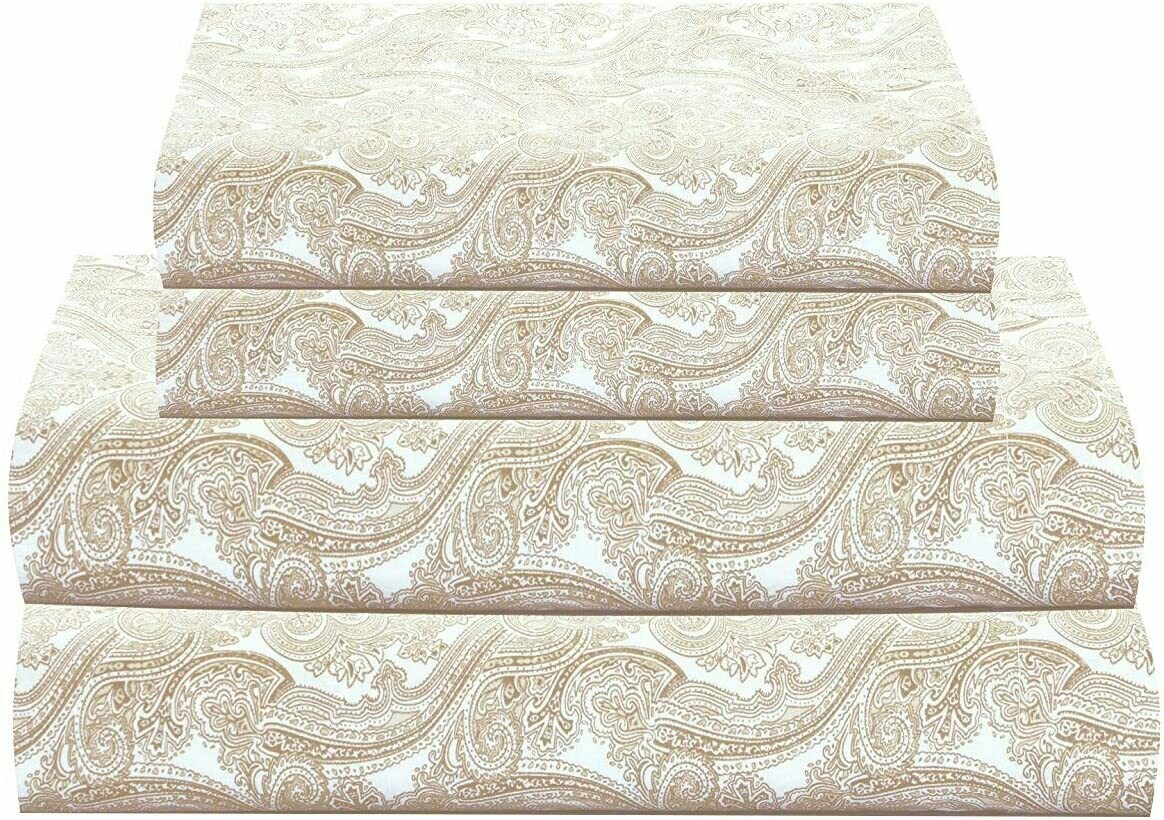 Feather &amp; Stitch 300 Thread Count 100% Cotton Percale Bed Sheets +2 Pillowcases, Fits Mattress 16&#39;&#39; Deep Pocket, Luxury Breathable 4 Piece Bedding Set