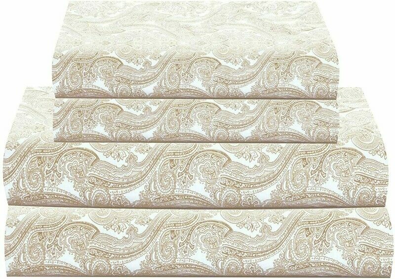 Feather &amp; Stitch 300 Thread Count 100% Cotton Percale Bed Sheets +2 Pillowcases, Fits Mattress 16&#39;&#39; Deep Pocket, Luxury Breathable 4 Piece Bedding Set