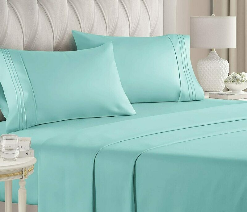 King Size Sheet Set - 4 Piece - Hotel Luxury Bed Sheets - Extra Soft - Deep Pockets - Easy Fit - Breathable &amp; Cooling Sheets - Wrinkle Free - Comfy – Spa Blue Bed Sheets - Kings Sheets – 4 PC