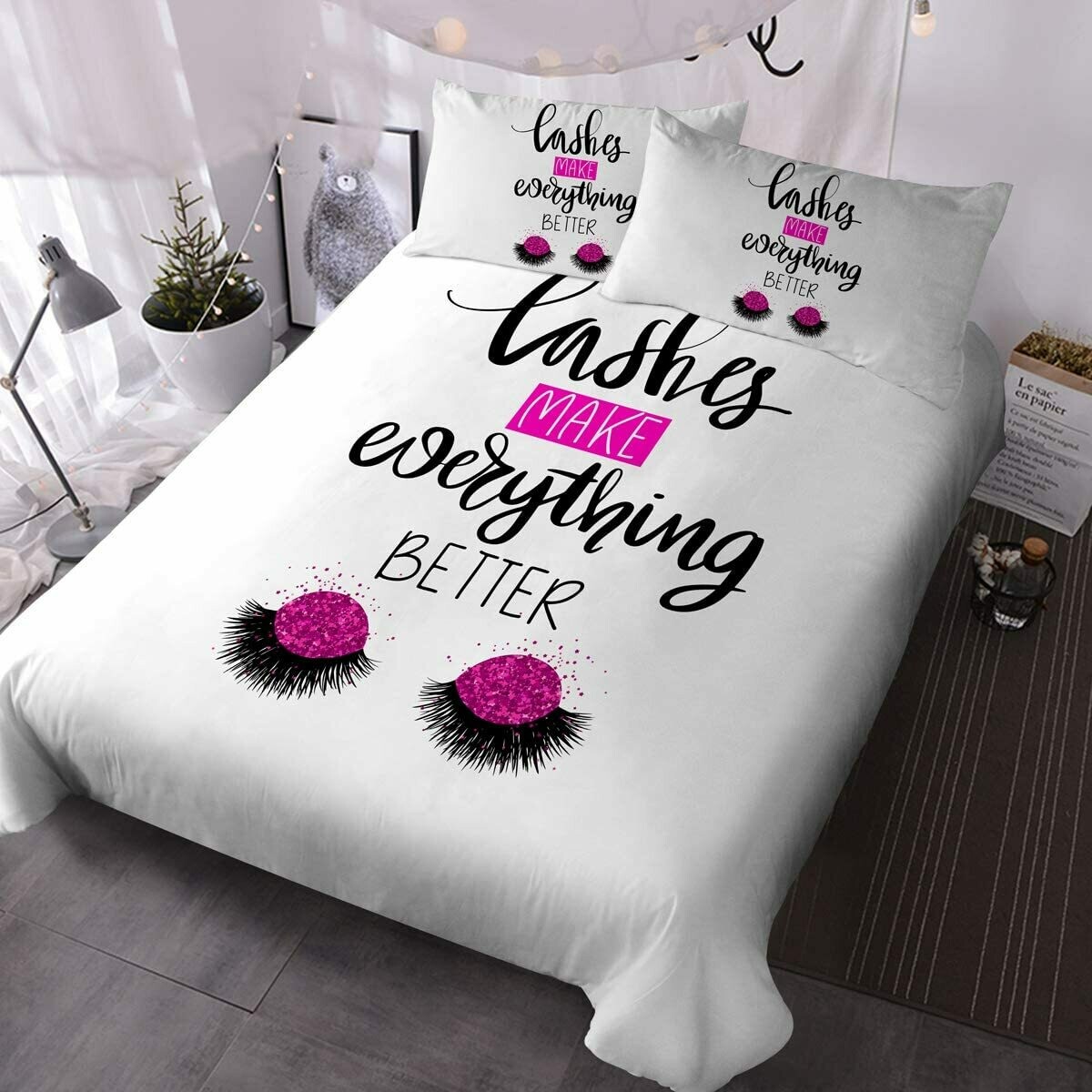 BlessLiving Beauty Eyelash Bedding Closed Eyes Cute Pattern Quilt Cover Set
