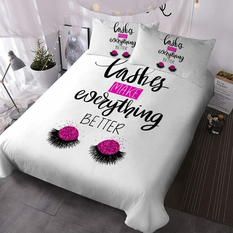 BlessLiving Beauty Eyelash Bedding Closed Eyes Cute Pattern Quilt Cover Set