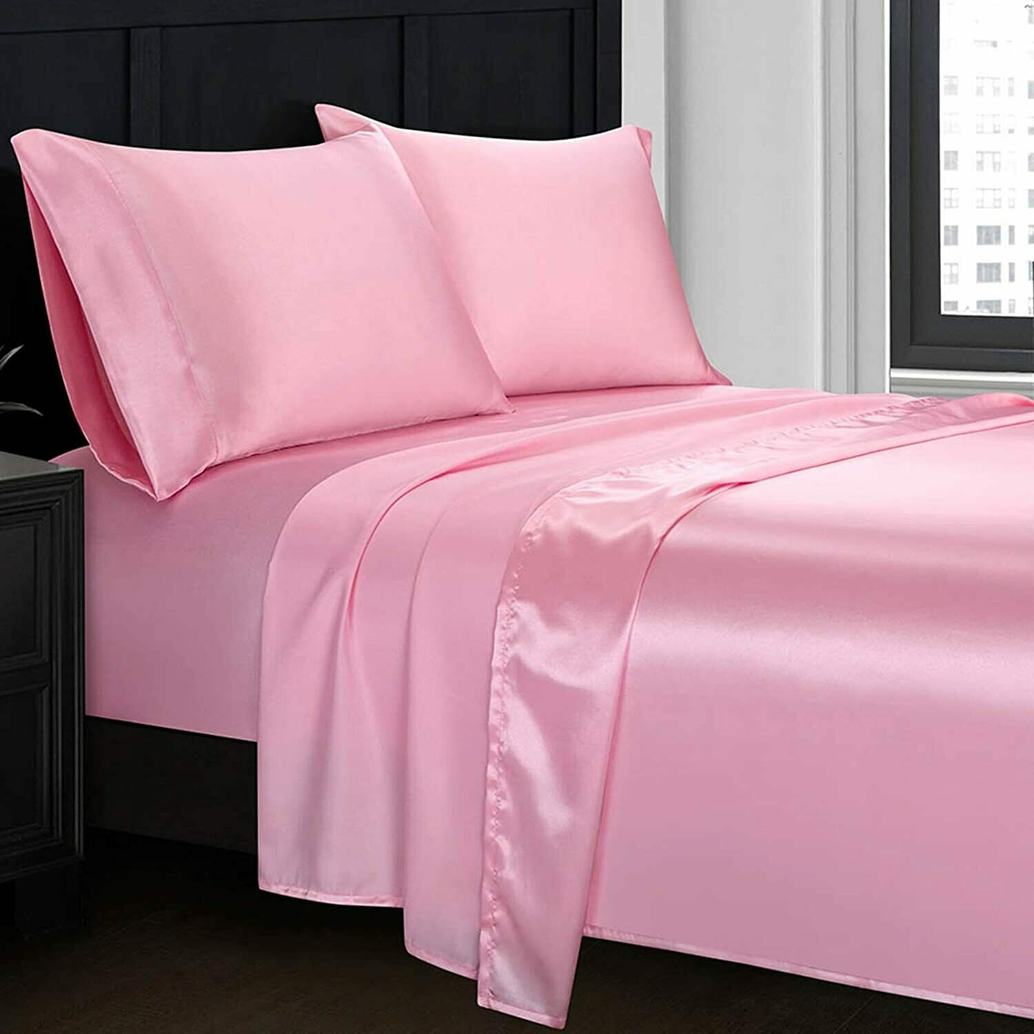 Homiest 4pcs Satin Sheets Set Luxury Silky Satin Bedding Set with Deep Pocket
