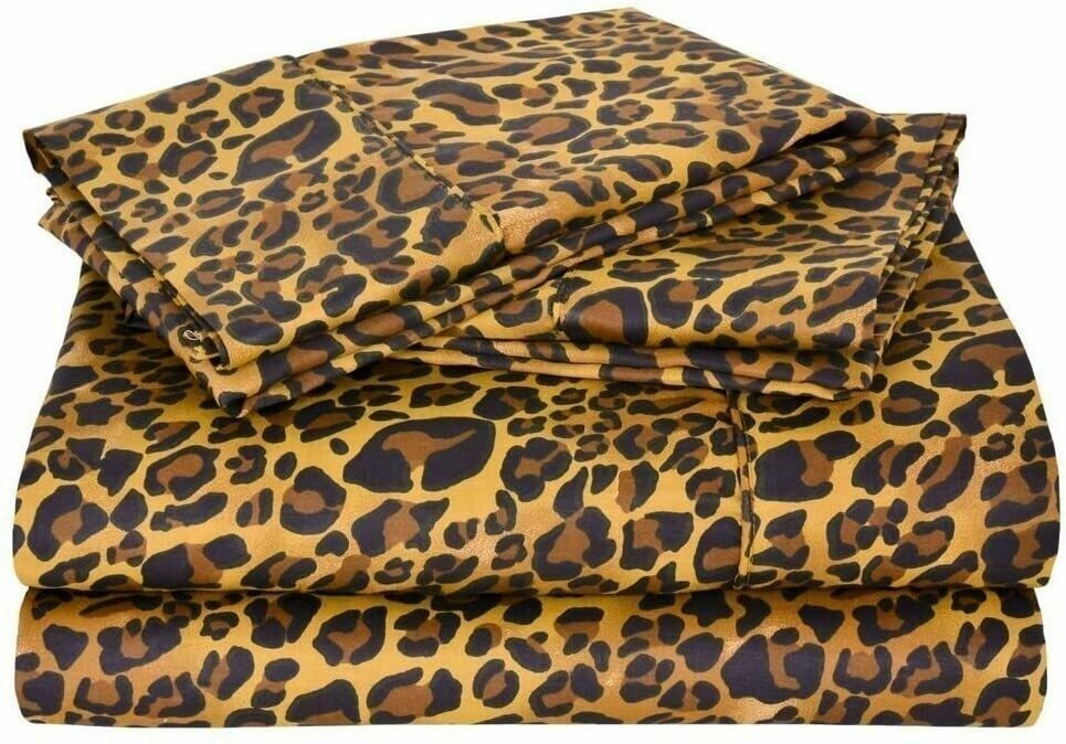 Animal Safari print Leopard 4pcs Bed Sheet Set King size 100%Egyptian Cotton