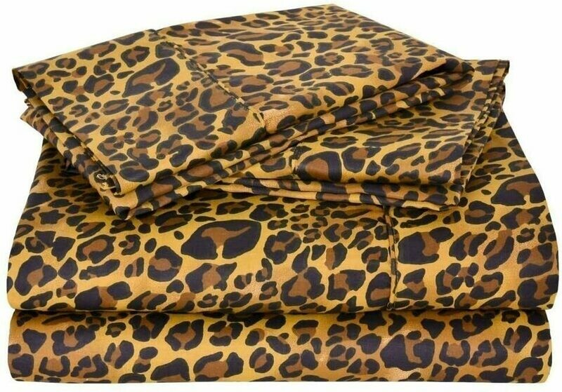 Animal Safari print Leopard 4pcs Bed Sheet Set King size 100%Egyptian Cotton
