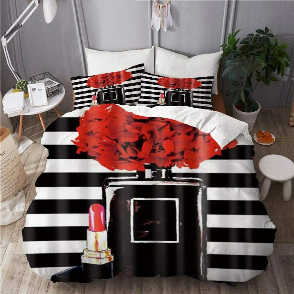 ROSECNY Modern Newest Design Style Quilts Cover Set A Large Black Perfume Bottle and Lipstick 3 Pieces