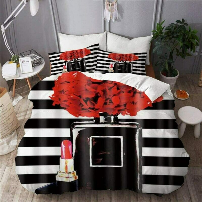 ROSECNY Modern Newest Design Style Quilts Cover Set A Large Black Perfume Bottle and Lipstick 3 Pieces