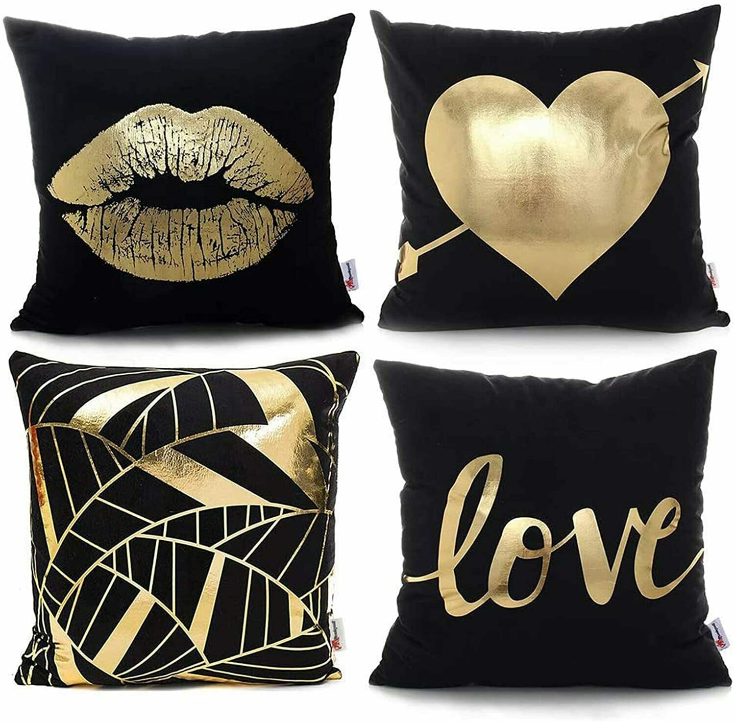 Monkeysell Pack of 4 Black and Gold Throw Pillow