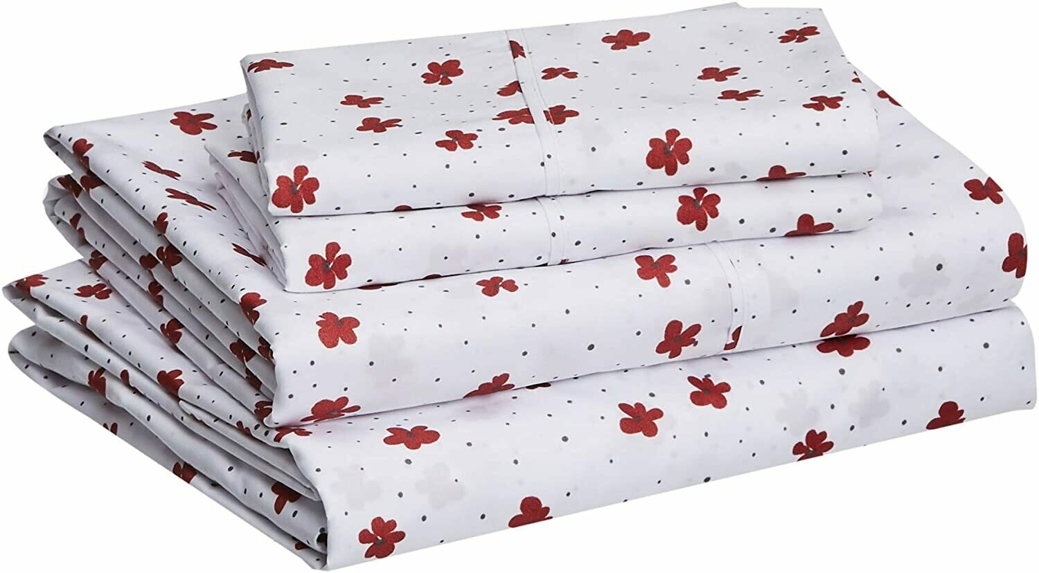 Amazon Basics Lightweight Super Soft Easy Care Microfiber Sheet Set with 14&quot; Deep Pockets - King, Red Poppies