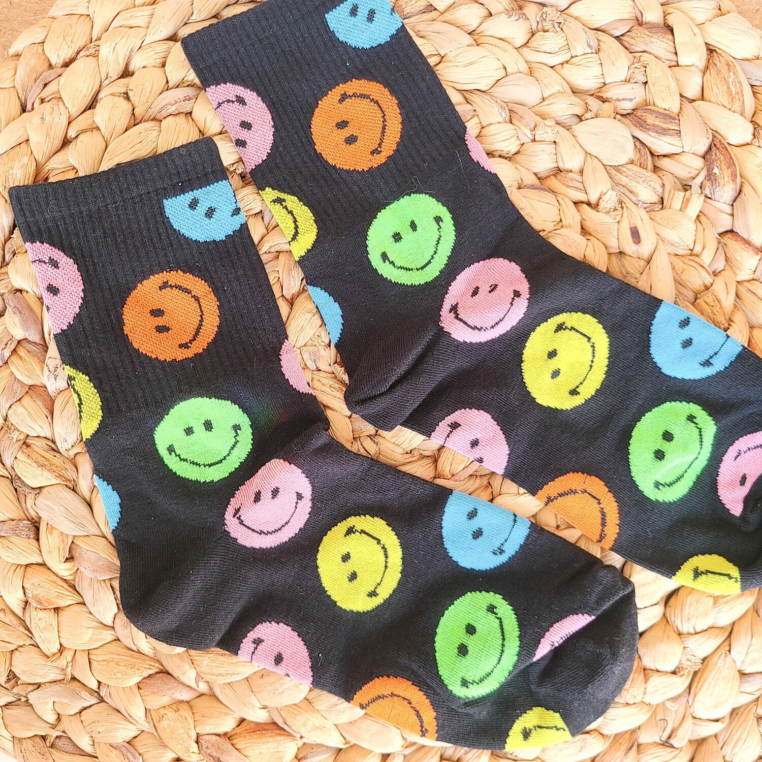 Black Colourful Smiley Socks