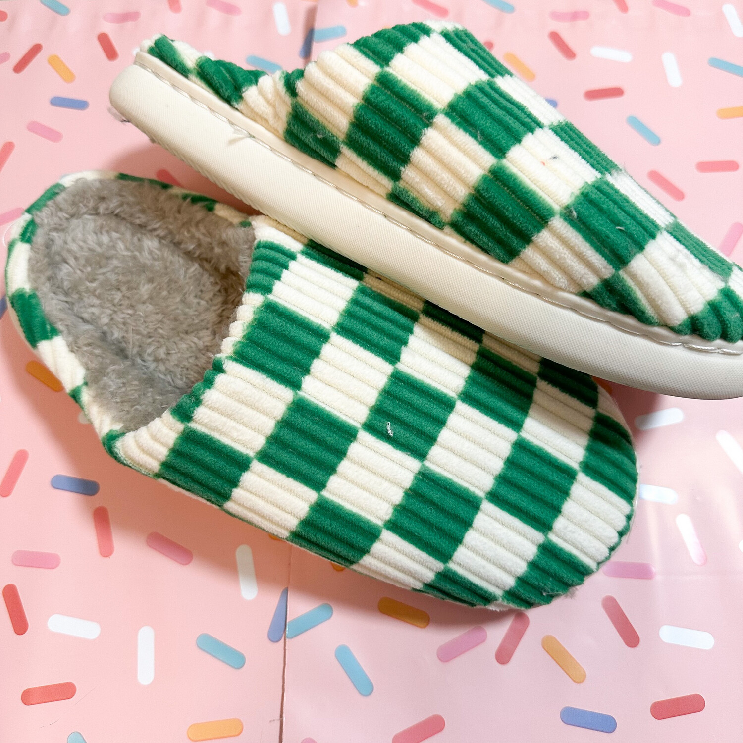 Green Checkered Slippers
