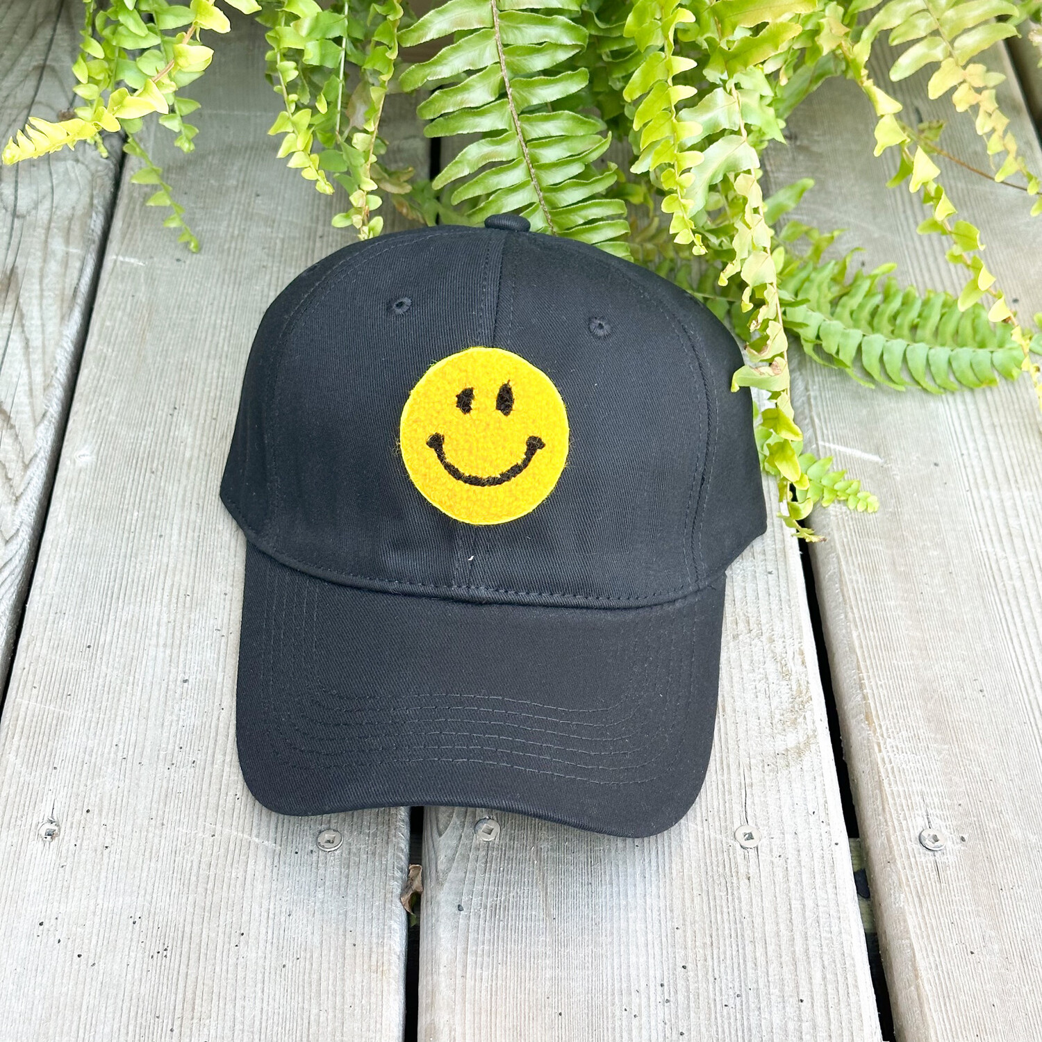 Black Smiley Ball Cap
