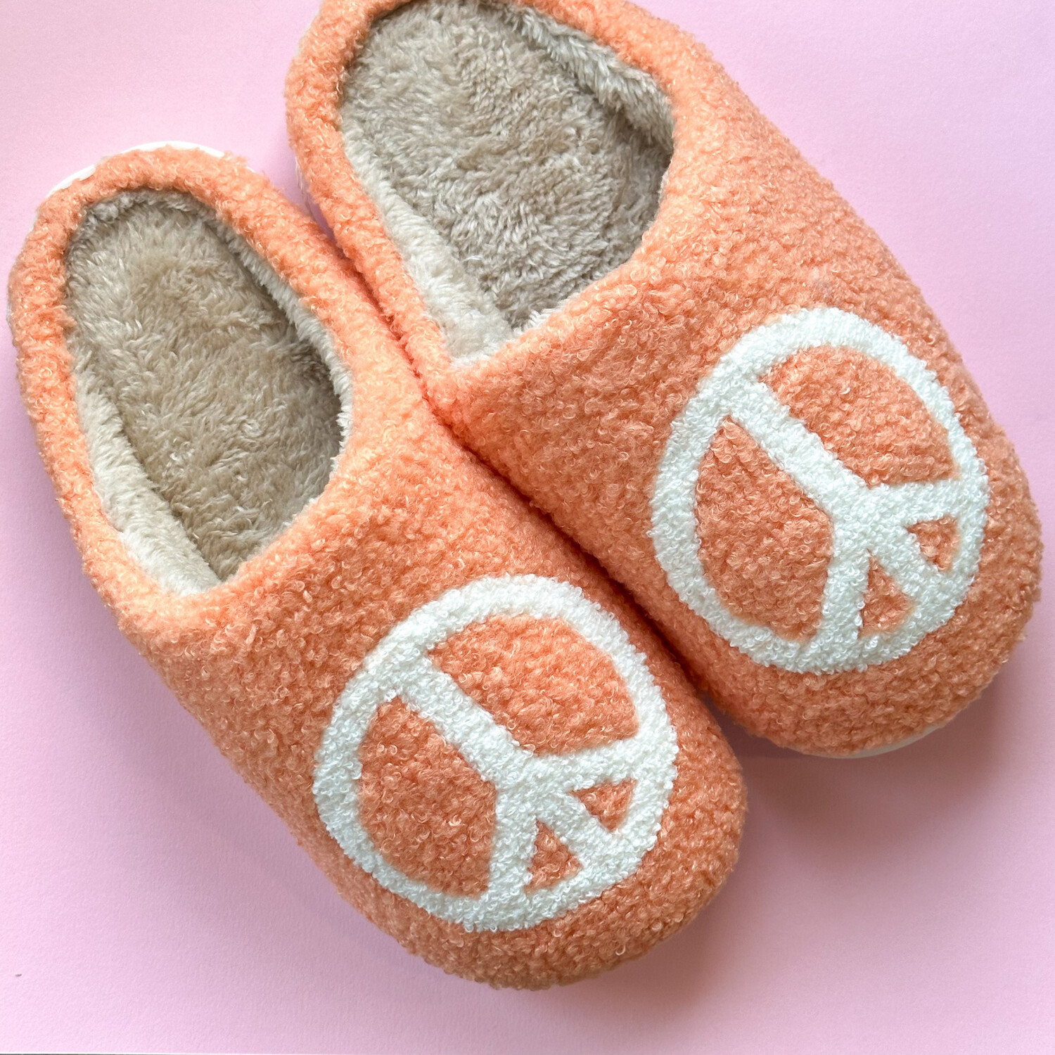 Peach Peace Sign Slippers