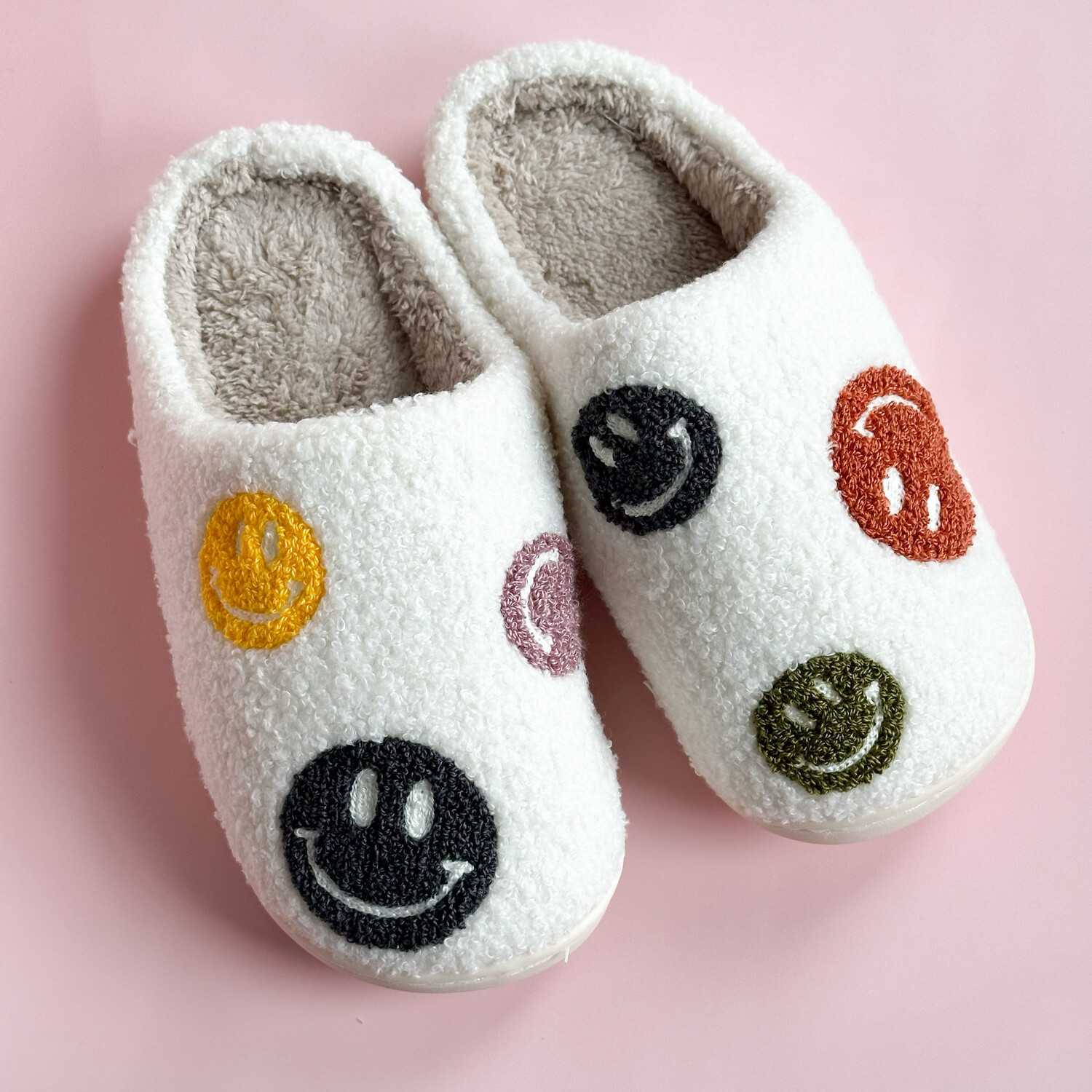 Neutral Smiley Slippers