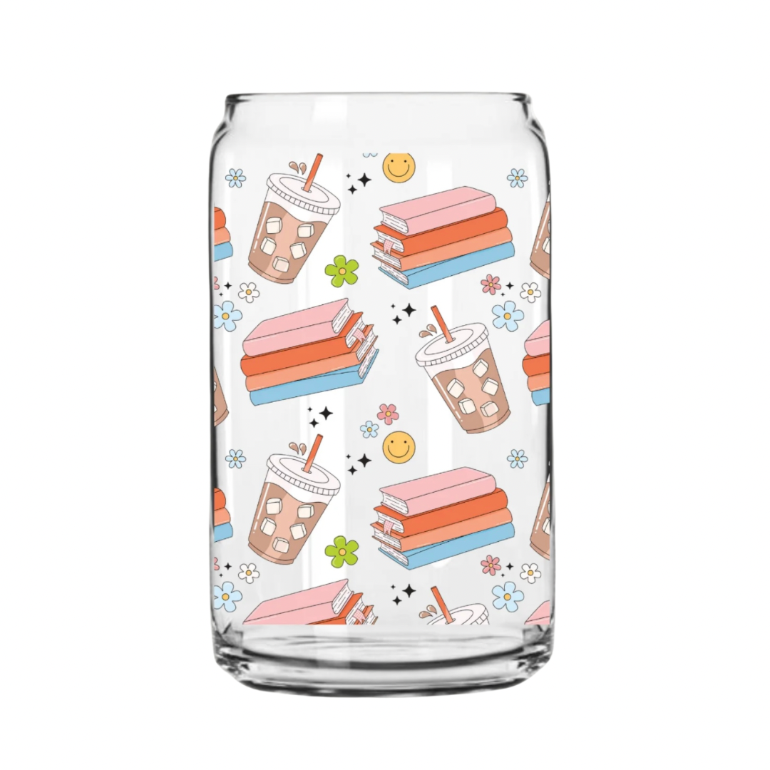 Books And Coffee | 16oz Glass Can