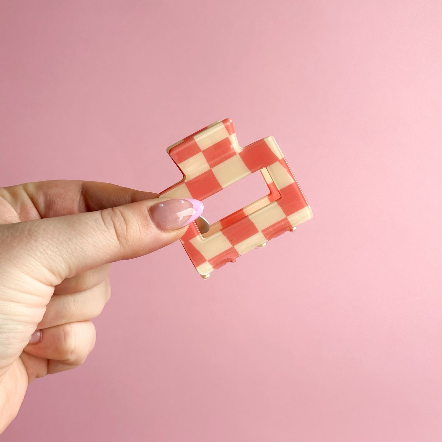 Pink Mini Checker Claw Clip