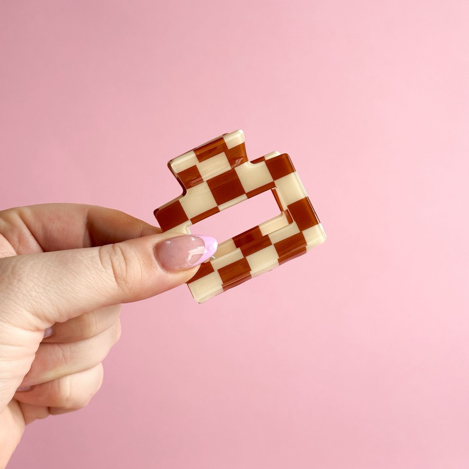 Brown Mini Checker Claw Clip